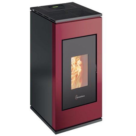 Stufa A Pellet Termovana Sofia 9.0 8.2 Kw In Acciaio Colore Rosso Ad Aria